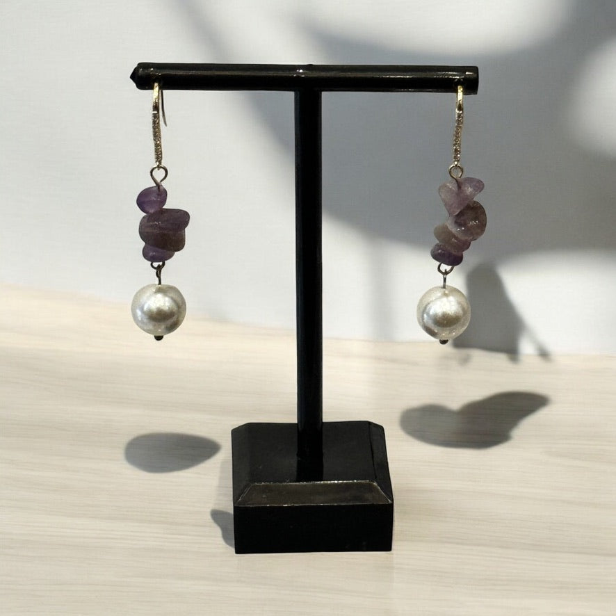 Amethyst Pearl Charm Earring