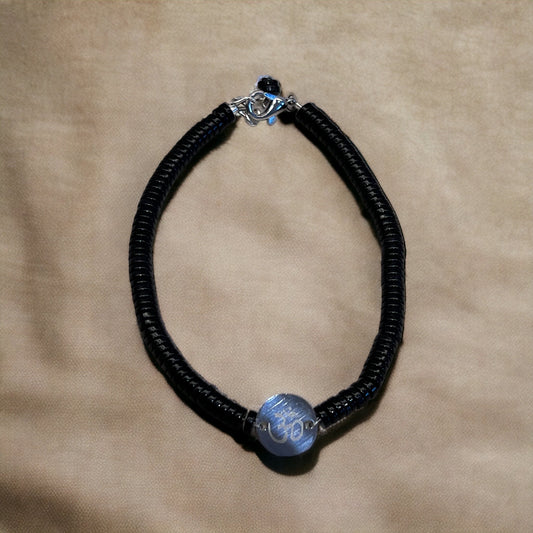 Black Heishi bead bracelet with Silver Om symbol