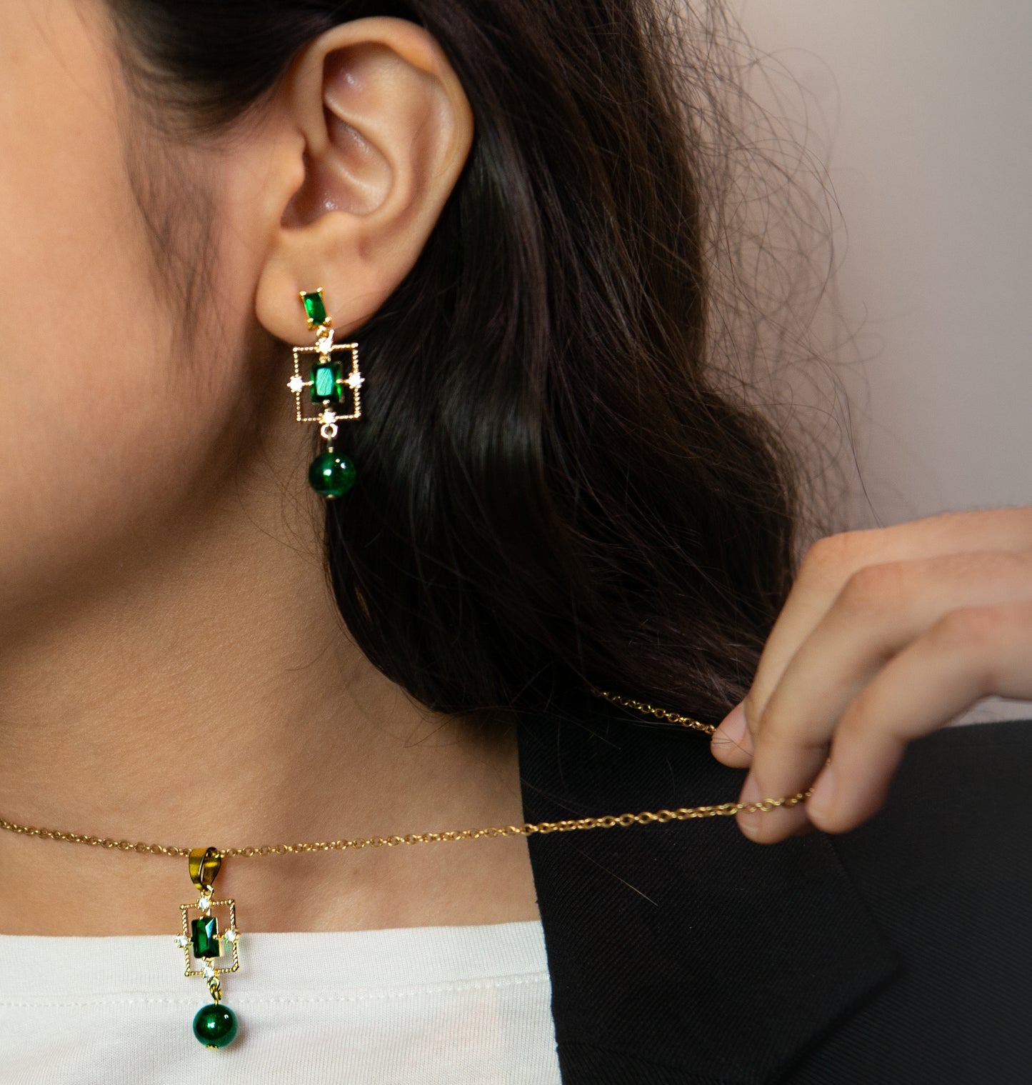 Emerald Pendant and Earring Set