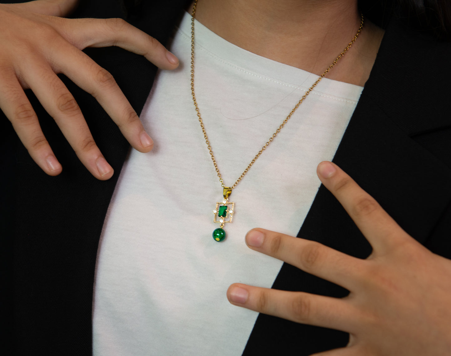 Emerald Pendant and Earring Set